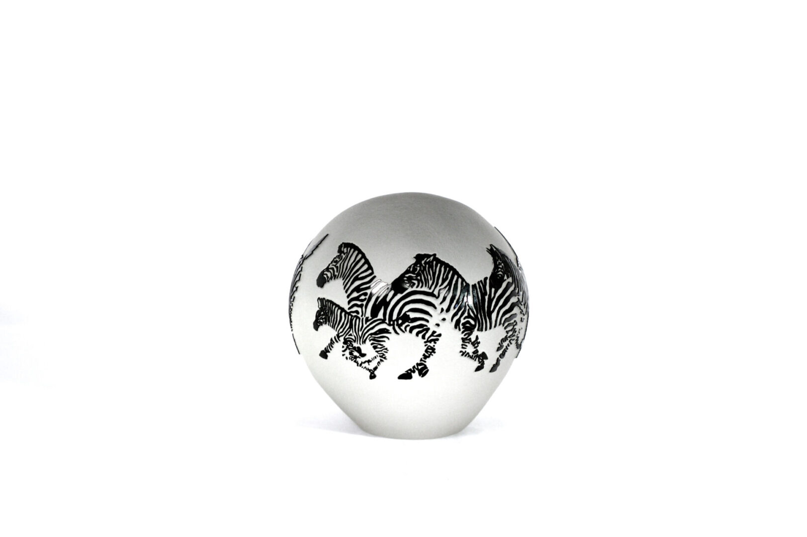 A white ball with black zebras on it