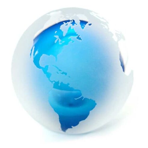 A glass globe with the earth in it.